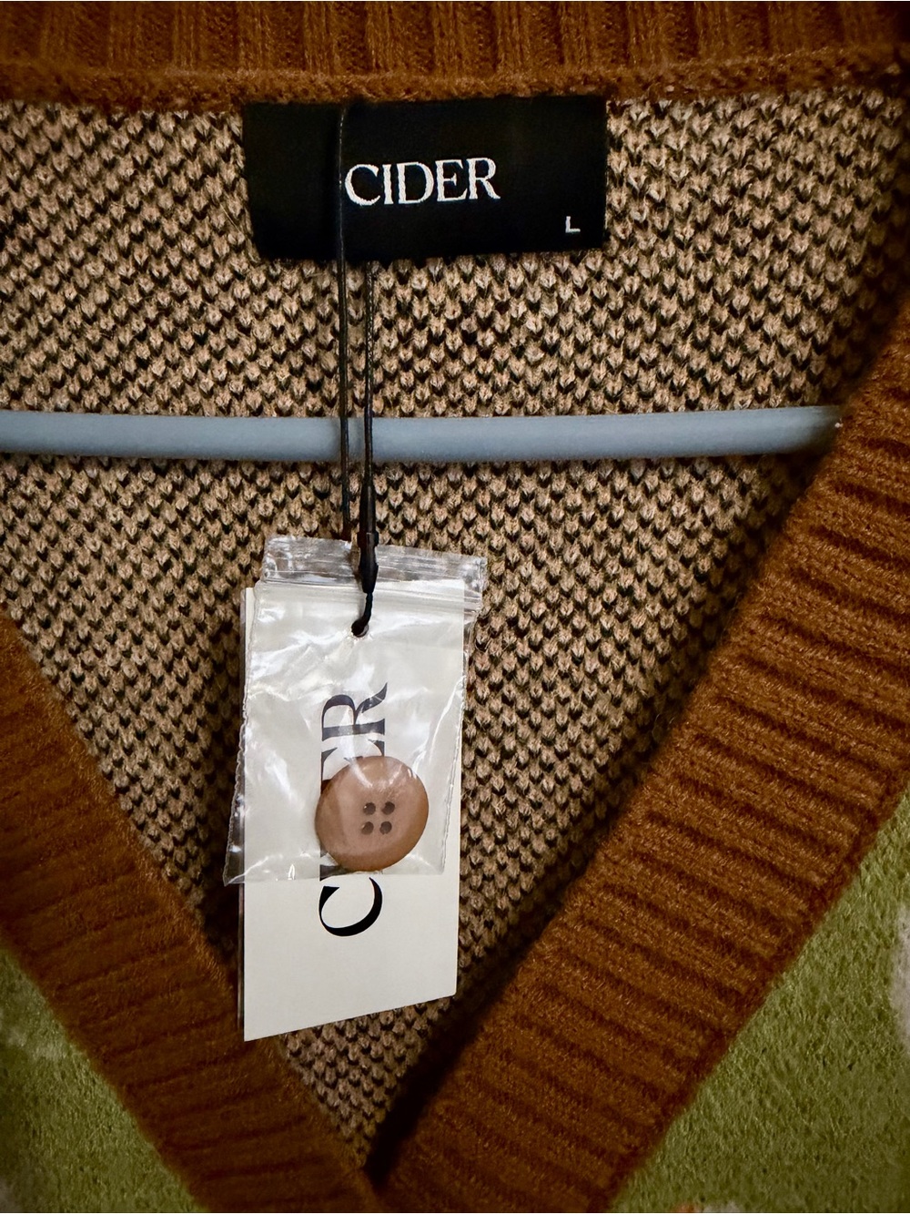 Cider Light Green & Brown Goose Print Button Front Cardigan - Picture 3 of 4